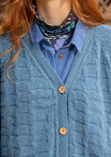 Långkofta "Harriet" i återvunnen ullmix - indigofera/melange