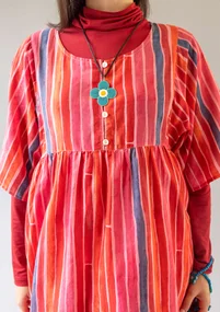 Vävd klänning "Violet" i bomull/siden - klarröd