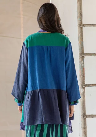 Artistblus "Azores" i lin - mörk indigo/multi