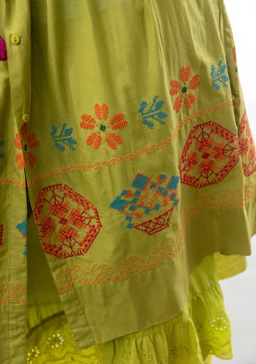 Mönstrad klänning "Cross" i ekologisk bomull - sparris