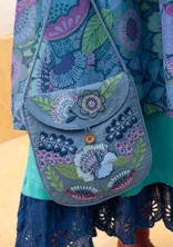 Broderad väska "Hana" i ekologisk bomull - ljus indigo