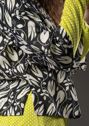 Vävd blus "Kelly" i ekologisk bomull - svart/mönstrad