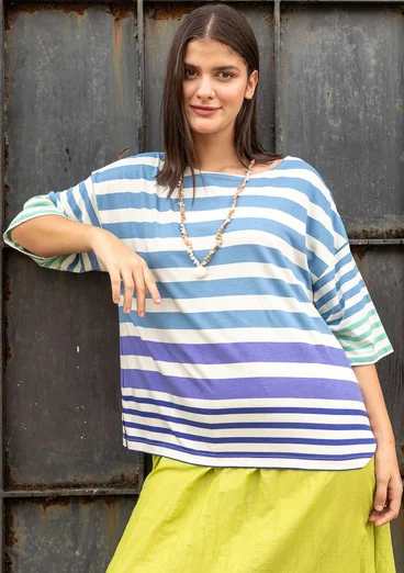 Färgglad randig topp "Kochi" i ekologisk bomull/modal - havsblå