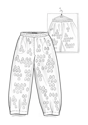 Vävd byxa ”Vendela” i ekologisk bomull - krappröd/mönstrad