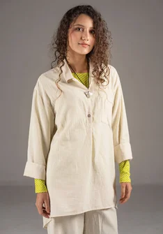 Vävd skjorta i ekologisk bomull/lin - ofärgad