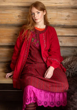 Vävd klänning "Glimra" i ekologisk bomull - aubergine