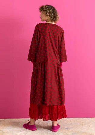 Vävd klänning ”Tindra” i ekologisk bomull - mörk agatröd/mönstrad