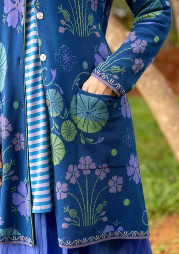 Blommig kofta "Täppa" i ekologisk bomull - indigoblå