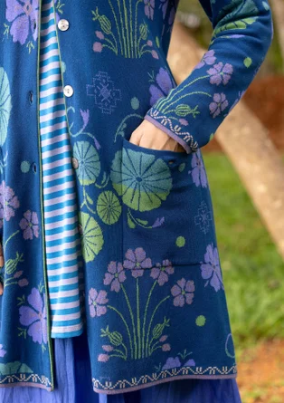 Blommig kofta "Täppa" i ekologisk bomull - indigoblå