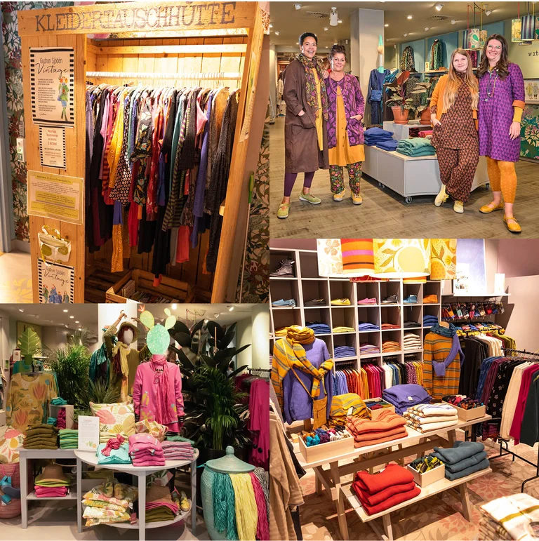 A collage of pictures from Gudrun Sjödén’s store in Leipzig.