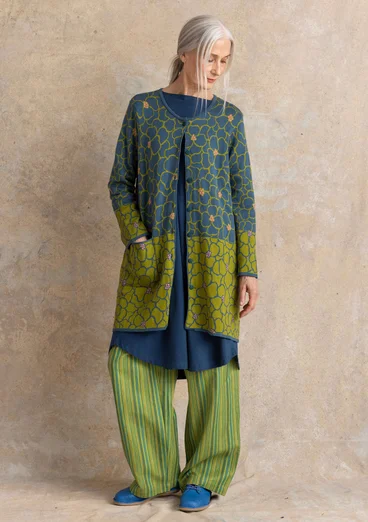 Långkofta ”Theia” i ekologisk/återvunnen bomull - indigogrön