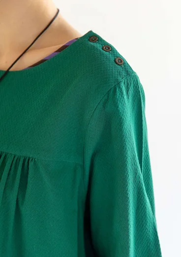 Vävd klänning "Benedita" i ekologisk bomull - ljus buteljgrön