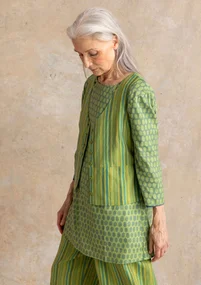Vävd väst ”Esme” i bomull/lin - kiwi/randig