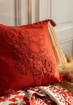 Stickat kuddfodral "Owl" i lammull - kopparröd