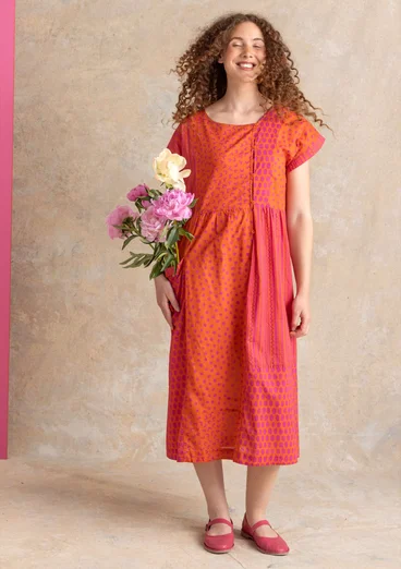 Vävd klänning "Sally" i ekologisk bomull - grapefrukt