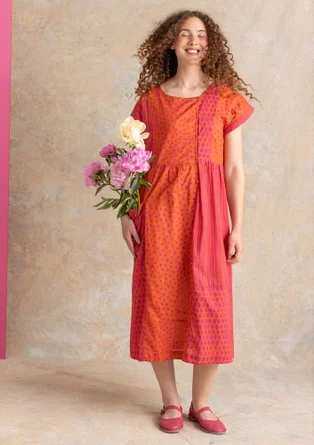Vävd klänning "Sally" i ekologisk bomull - grapefrukt
