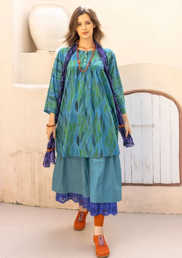 Vävd klänning "Marie" i ekologisk bomull/siden - indigofera/mönstrad