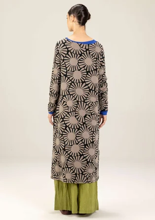 Mönstrad trikåklänning "Taiyoko" i lyocell/elastan - ljus potatis