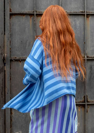 Randig omlottkofta "Fernanda" i ekologisk bomull - havsblå