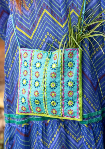 Färgglad broderad väska "Sunita" i ekologisk bomull - aquagrön