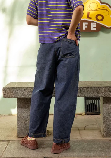 Vävd byxa "Ines" i ekologisk bomull - mörk indigo