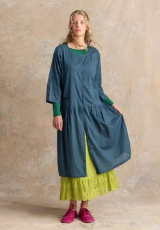 Vävd klänning ”Tindra” i ekologisk bomull - indigogrön