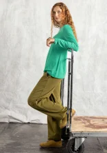 Trikåbyxa i ekologisk bomull/elastan - mörk oliv