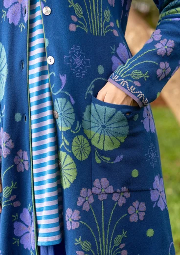 Randig trikåtunika i ekologisk bomull - klarblå