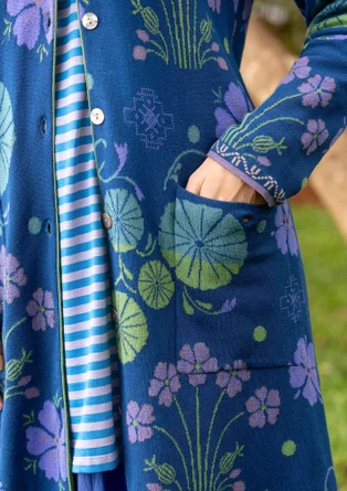 Randig trikåtunika i ekologisk bomull - klarblå