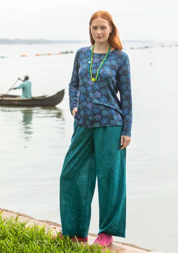 Blommig topp "Cress" i lyocell/elastan - mörk indigo