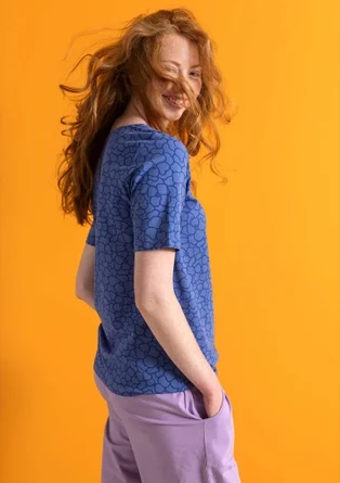 Trikåtop ”Theia” i ekologisk bomull/elastan - gammelblå/mönstrad