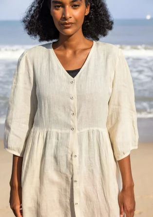 Vävd klänning i lin - mandelmjölk