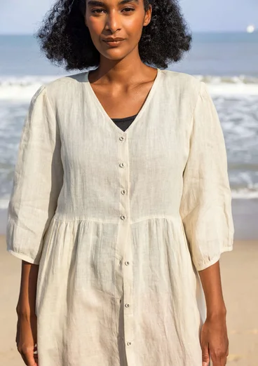 Vävd klänning i lin - mandelmjölk