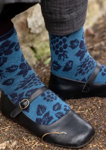 Blommiga sockor "Idun" - dimblå