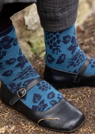 Blommiga sockor "Idun" - dimblå