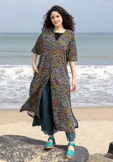 Vävd klänning "Pearl" i viskos/lin - svart