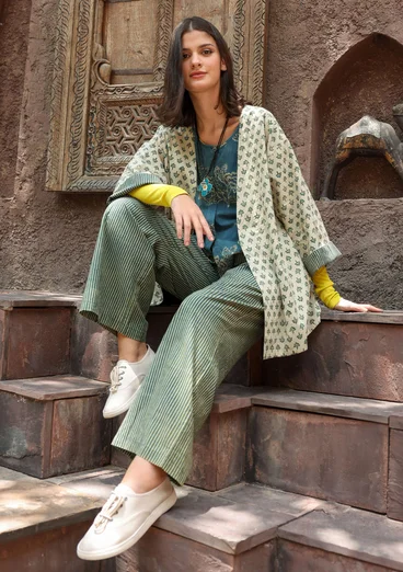 Vävd byxa "Willow" i ekologisk bomull - indigogrön