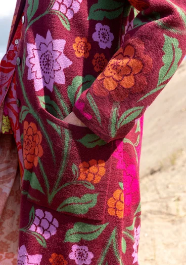 Långkofta "Pink Moon" i ull/ekologisk bomull - vindruva