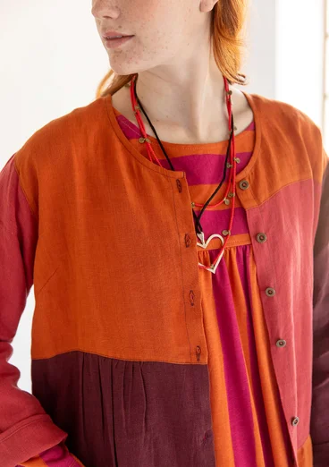 Artistblus "Azores" i lin - aubergine/multi