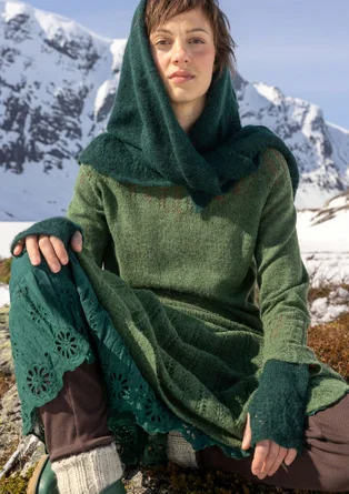 Stickad kjol "Forgetmenot"  i alpackamix - skogsgrön/melange