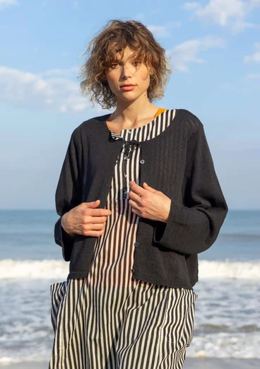 Vävd klänning "Reflexions" i ekologisk bomull - svart/halvblekt