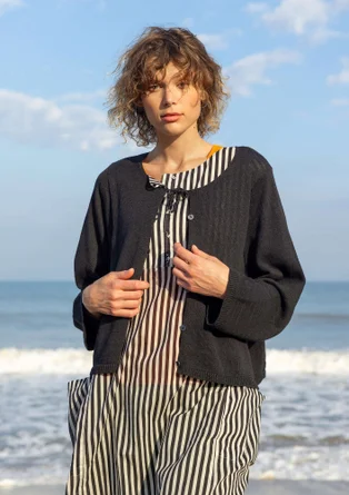 Vävd klänning "Reflexions" i ekologisk bomull - svart/halvblekt