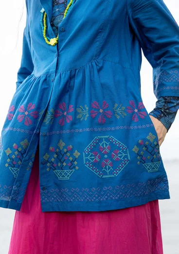 Blommig tunika "Girlang" i ekologisk bomull - klarblå