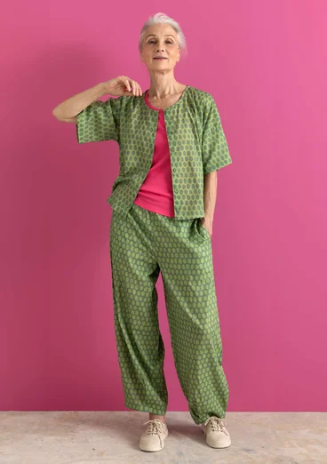 Vävd byxa ”Vendela” i ekologisk bomull - rosmarin/mönstrad