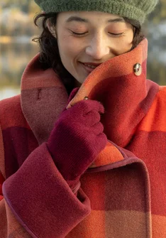 Fingervante i ull - vinröd