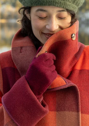 Fingervante i ull - vinröd