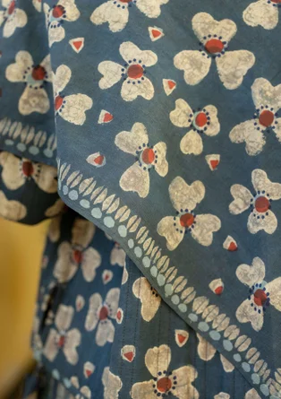 Blommig scarf "Bloom" i ekologisk bomull - mörk indigo