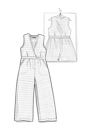 Vävd byxdress "Wavy" i ekologisk bomull - teal