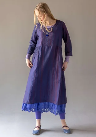 Vävd klänning "Melody" i ekologisk bomull/siden - midnattsblå