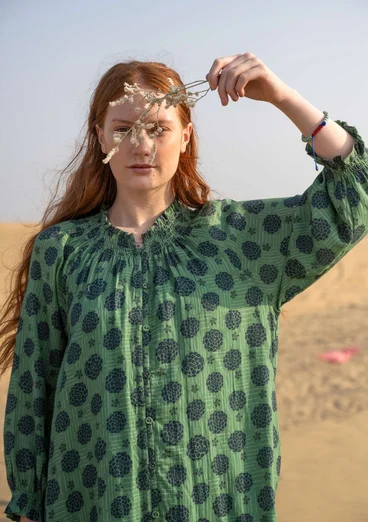 Vävd klänning "Gjusta" i ekologisk bomull - almgrön